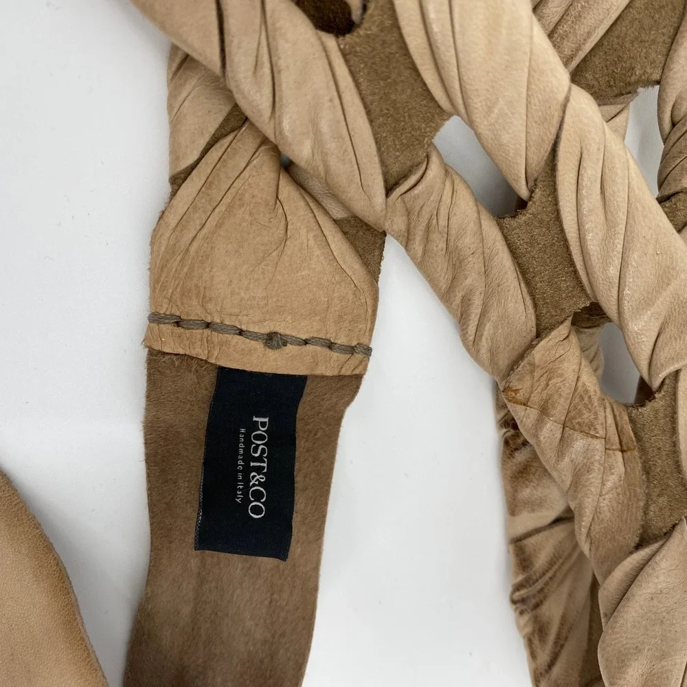 Post & Co Belt Womens OS Tan Handmade Leather Braided Tie Waist